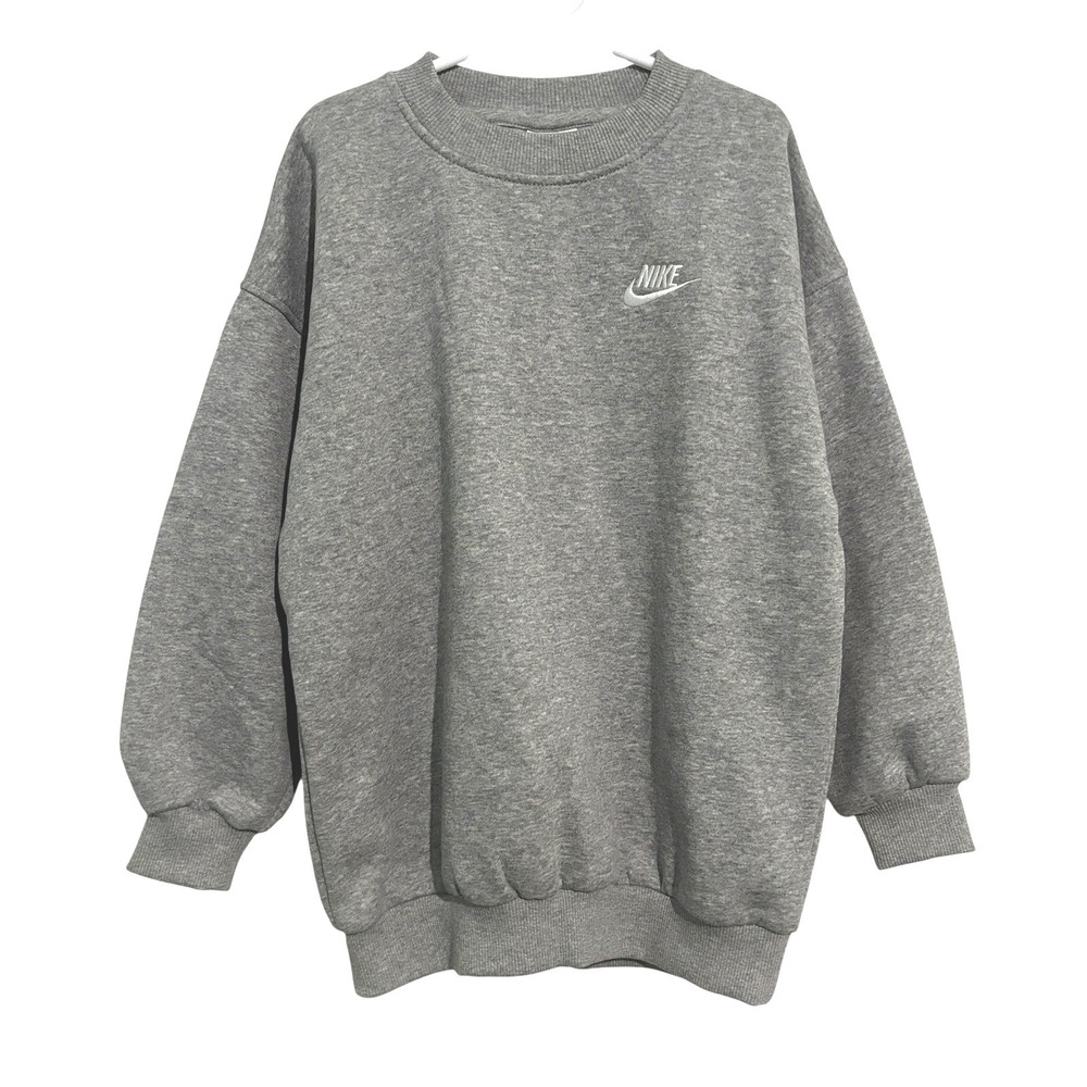 Nike Kids Sweatshirt Small Crewneck Oversized Grey Heather‎ Fleece NWOT FD2923